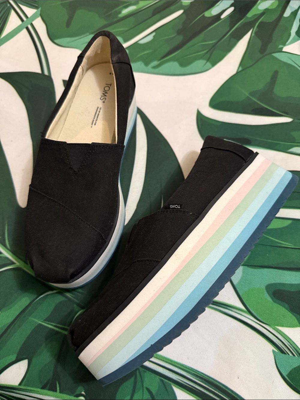 TOMS Alpargata Platform Slip-On Sneaker Black Striped US 8